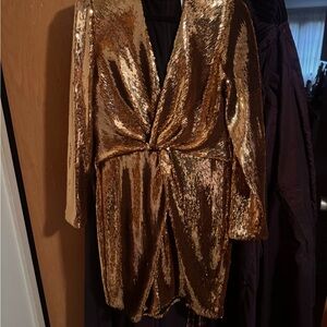 NADINE MERABI Gold Sequin Mini Dress